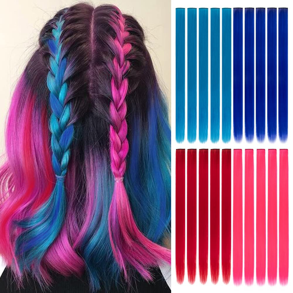 Hh Fashion Unisex Red Colo Party Highlights Clip In Hair Extensions For Girls 20Packs 20 Inches Straight Hair Synthetic Hairpieces In The Party Clip In Hair Extensions F