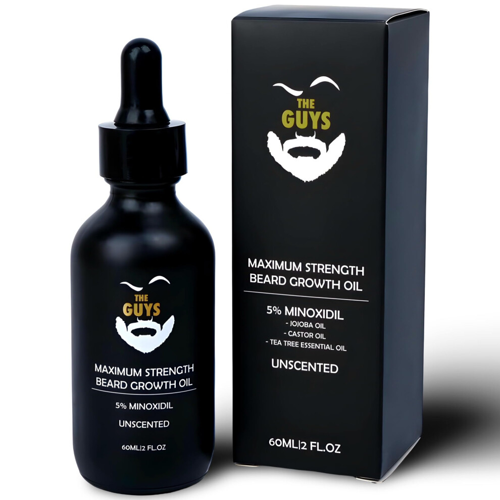 The Beard Guys 5% Minoxidil Beard Growth Oil - Premium Beard Growth Serum with Growth Oils for Thicker  Fuller Facial Hair - 2 oz