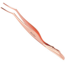 Miuffue Lash Applicator Tool DIY False Eyelash Applicator Tool Stainless Steel Curved Eyelash Tweezers for Cluster Lash Strip Lashes Rose Gold