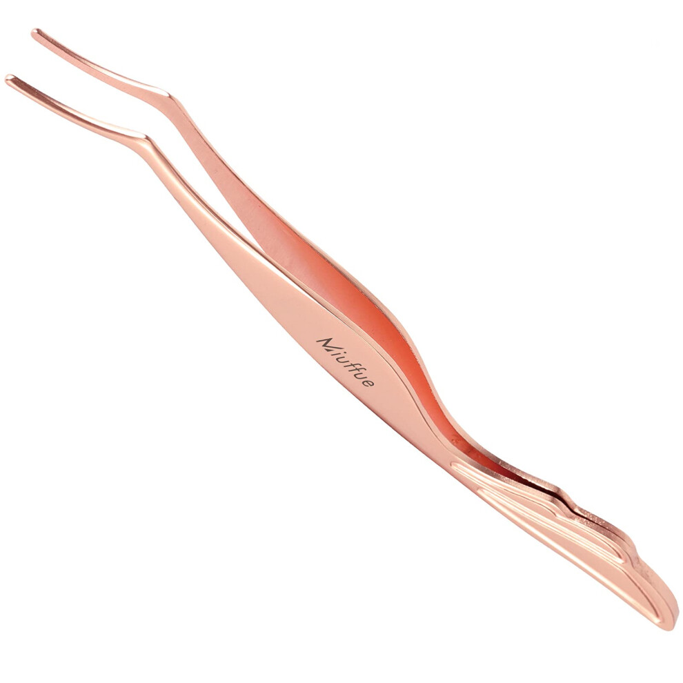 Miuffue Gold Lash Applicator Tool Diy False Eyelash Applicator Tool Stainless Steel Curved Eyelash Tweezers For Cluster Lash Strip Lashes Rose