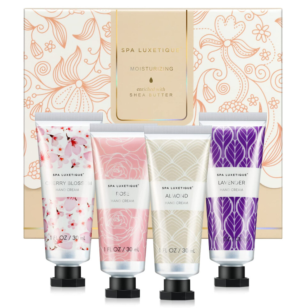 Spa Luxetique Cream Hand Set Pack Of 4 Hand Christmas Gift Set Enriched With Shea Butter And Glycerin For Dry Hands Hydrating&Moisturing Travel