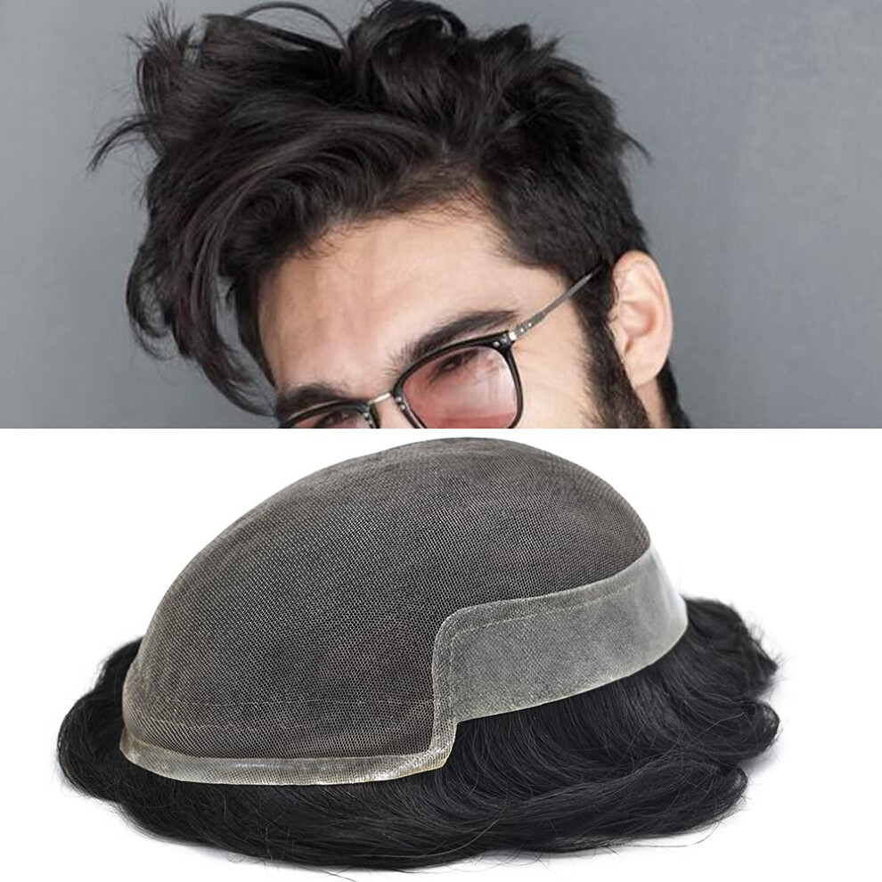 Lyrisk Hã¥R Unisex Black Lyrical Hair French Lace Front Human Hair System For Men Poly Skin Toupee For Men Natural Hairline Breathable Lace Hair Piece (#1B Off -120% Dens