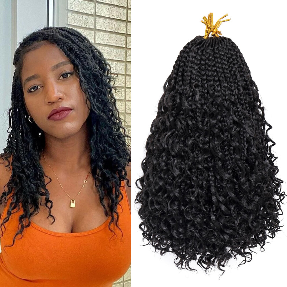 Eerya Goddess Box Braids Crochet Hair 12 Inch 8 Packs Pre-Looped Bohemian Crochet Boho Box Braids With Curly Ends 3X Crochet Braids Hair For Women Synthetic