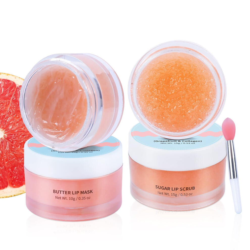 Anai Rui Anairui Lip Mask Set Lip Exfoliator Scrub & Moisturizer Grapefruit Lip Care Kits With Lip Sleeping Mask & Sugar Lip Scrub Lip Overnight Plumper Set