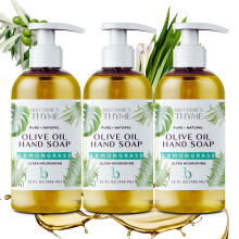 Brittanie's Thyme Organic Natural Hand Soap - 12 oz Pack of 3 (Lemongrass) Castile Soap Made Olive Oil And Natural Luxurious Essential Oils. Veg