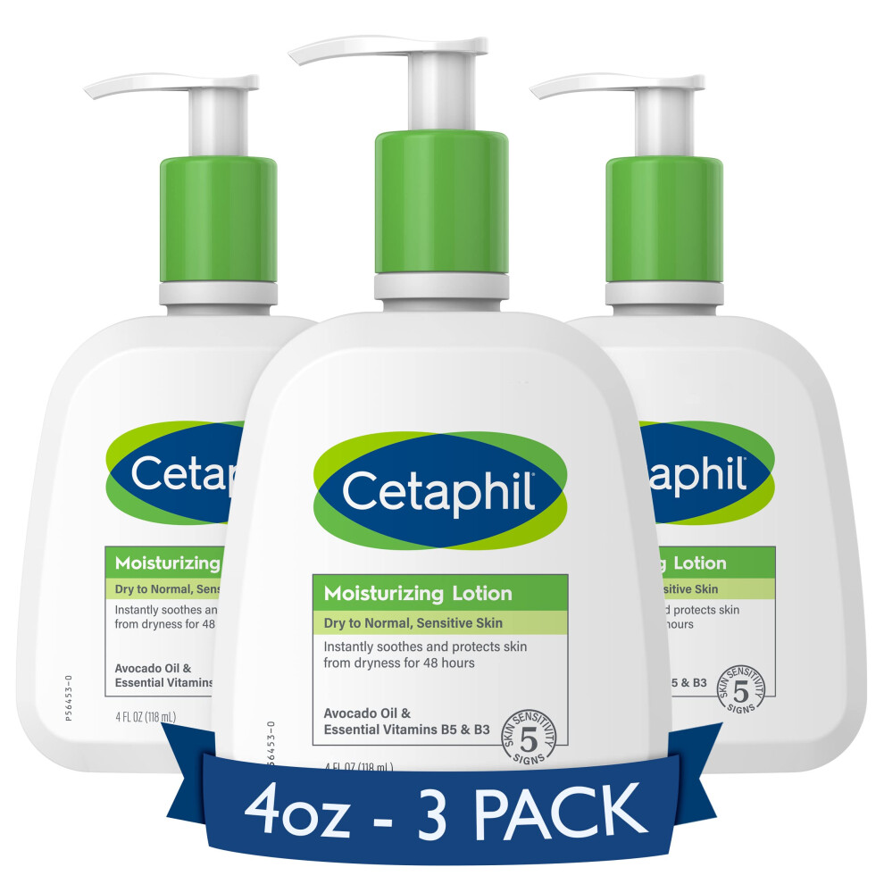 Cetaphil Body Moisturizer  Hydrating Moisturizing Lotion for All Skin Types  Suitable for Sensitive Skin  NEW 4 oz Pack of 3  Fragrance Free  Hypoalle