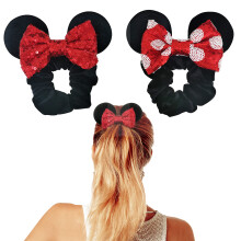 Styla Hair 2pk Scrunchies Orecchie di Topo per Bambini - Fiocchi in Velluto con Paillettes (Rosso Nero)