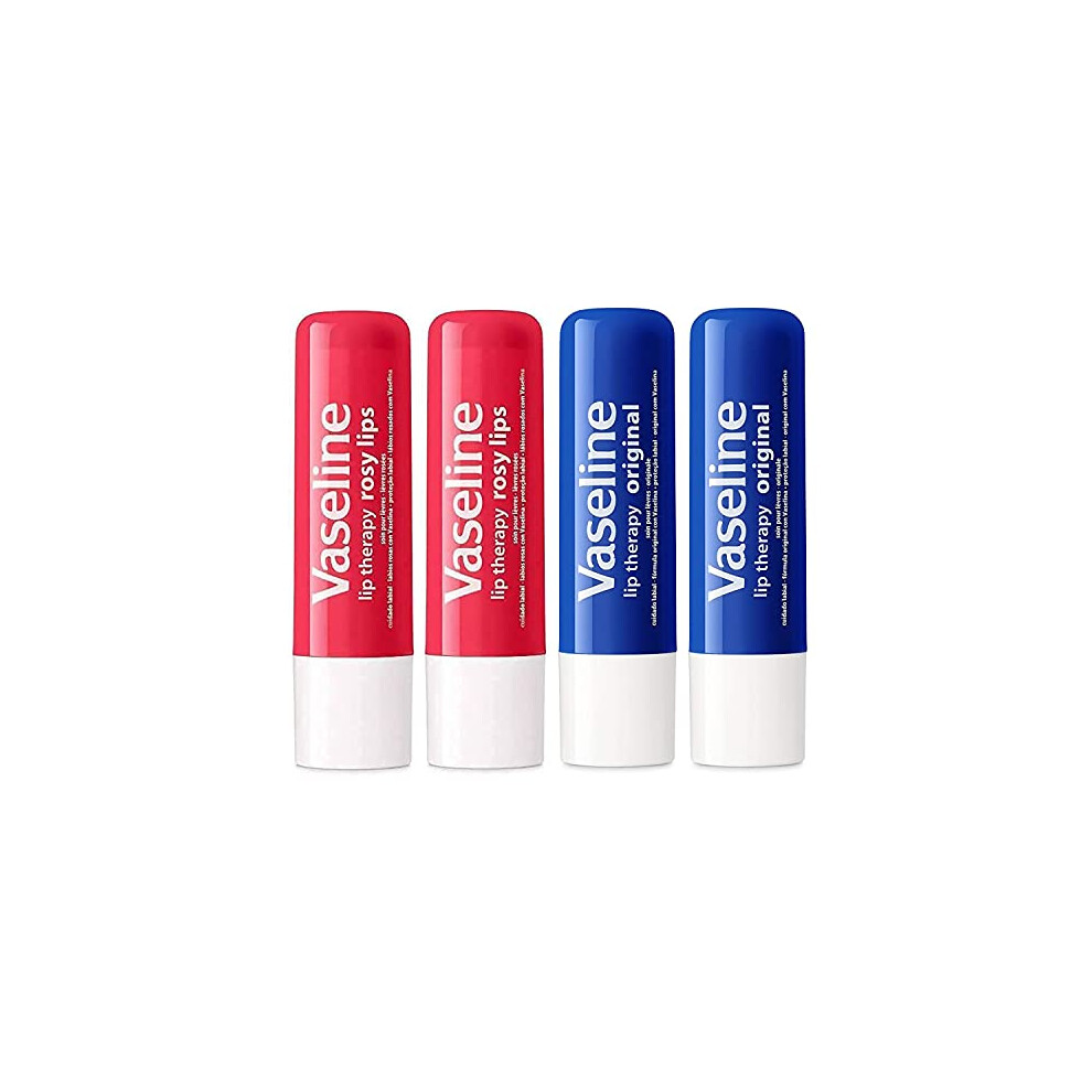 Vaseline Lip Therapy Stick  Petroleum Jelly Vaseline Lip Balm  48g each (2 Rosy - 2 Original)