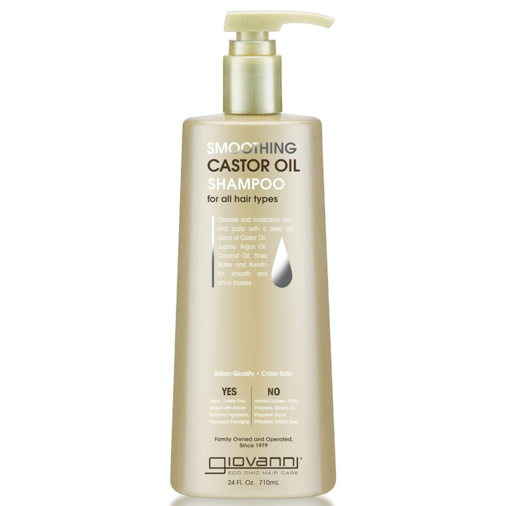 Giovanni Smoothing Castor Oil Shampoo  24 oz. - All Hair Types  Moisturize Hair & Scalp  Hydrate & Tame Frizz  Jojoba  Argan Oil  Coconut Oil  Shea Bu