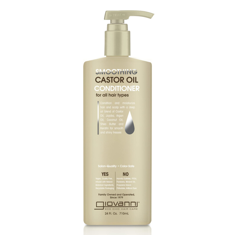 Giovanni Smoothing Castor Oil Conditioner  24 oz. - All Hair Types  Moisturize Hair & Scalp  Hydrate & Tame Frizz  Jojoba  Argan Oil  Coconut Oil  She