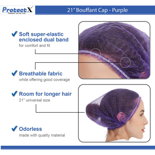 Cappelli usa e getta ProtectX Bouffant 21" (Viola 100 pezzi) 2