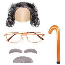 Yewong Old Man Costume Grandpa Accessories Set Old Man Wig and Glasses Oppustelig gåtur bart og øjenbryn til Old Grandpa Cosplay (Set B)