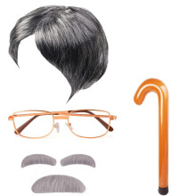 Yewong Old Man Costume Grandpa Accessories Set Old Man Wig and Glasses Oppustelig gåtur bart og øjenbryn til Old Grandpa Cosplay (Set C)