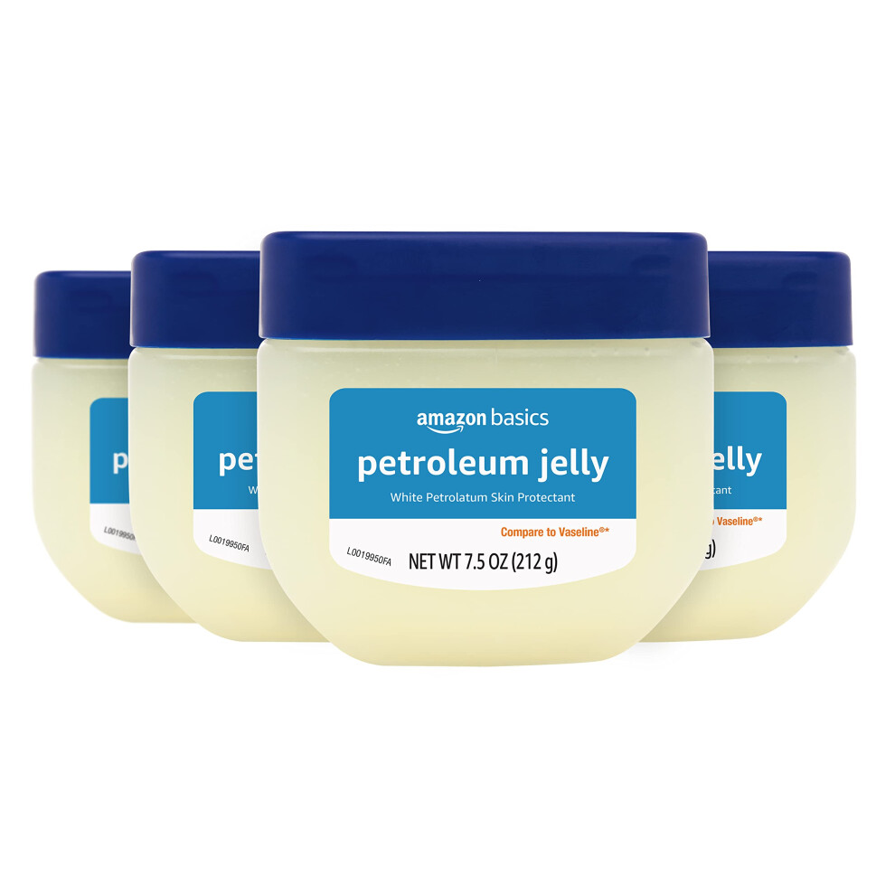 Amazon Basics Petroleum Jelly White Petrolatum Skin Protectant  Unscented  7.5 Ounce  Pack of 4
