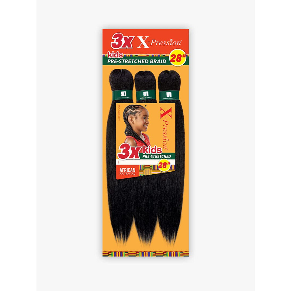 Sensationell Unisex Sensationnel Braiding African Collection 3X X-Pression Kids Pre-Stretched Braid 28'' (5-Pack 1B)