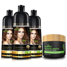 Kit de shampoing couleur ultime Herbishh (3 shampoings colorants + 1 masque capillaire     l'argan) Shampoing couleur lisse et longue dur   e pour ch