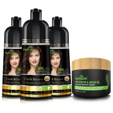 Herbishh Ultimate Hair Color Shampoo Kit (3 stk hårfarve Shampoo Dye Argan Hair Mask) Glat og langvarig farveshampoo til grå hårmænd og kvinder