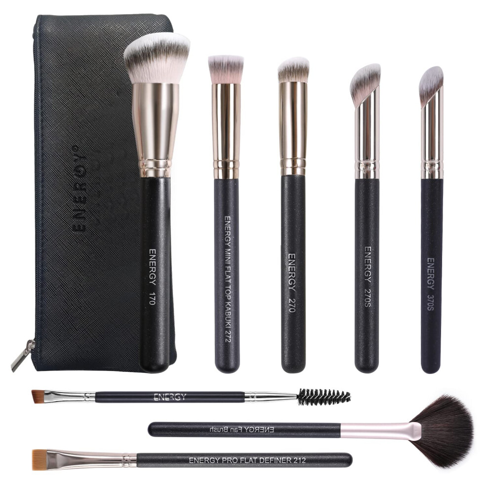 Energi Energy Makeup Brushes Premium Synthetic Foundation Powder Concealers Eye Shadows Mascara Eyeliner Brow Fan Blush Makeup Brush Set With Pu Cosmetic Bag