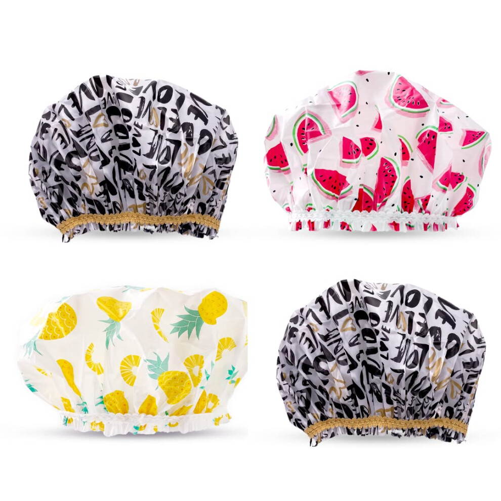 Betty Dain Reusable Vinyl Shower Cap & Bath Cap (4 Pack) Frosted Peva Elastic Stretch Hem. Waterproof Stretchy Hair Cap For All Hair Lengths - Hipste