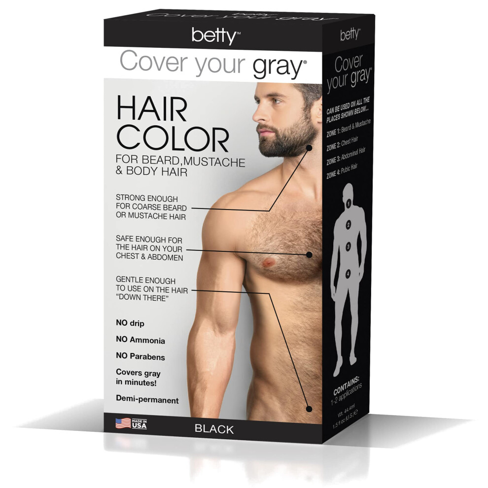 Betty Cover Your Gray Mens Hair Color for Beard  Mustache & Body Hair - Black