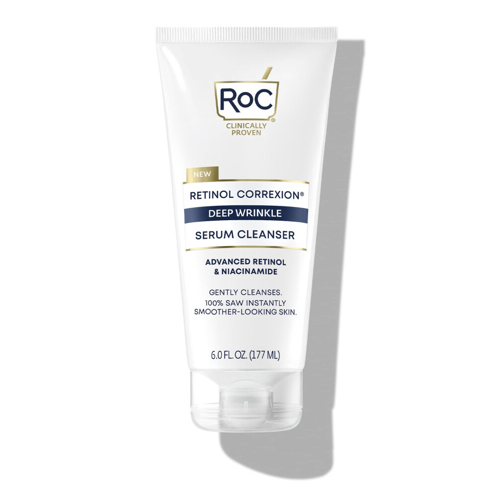 RoC Retinol Correxion Deep Wrinkle Serum Facial Cleanser with Niacinamide for Anti-Aging and Fine Lines  Makeup Remover  Fragrance Free Skin Care  Opt