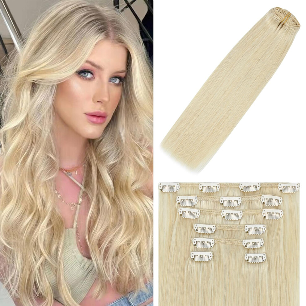 Extensions De Cheveux Clips Windtouch, Cheveux Humains, 50 Cm, 70 G, Blond Platine, Remy Hair, 7 Pi Ces, N 60, Cadeau Pour Femme-image