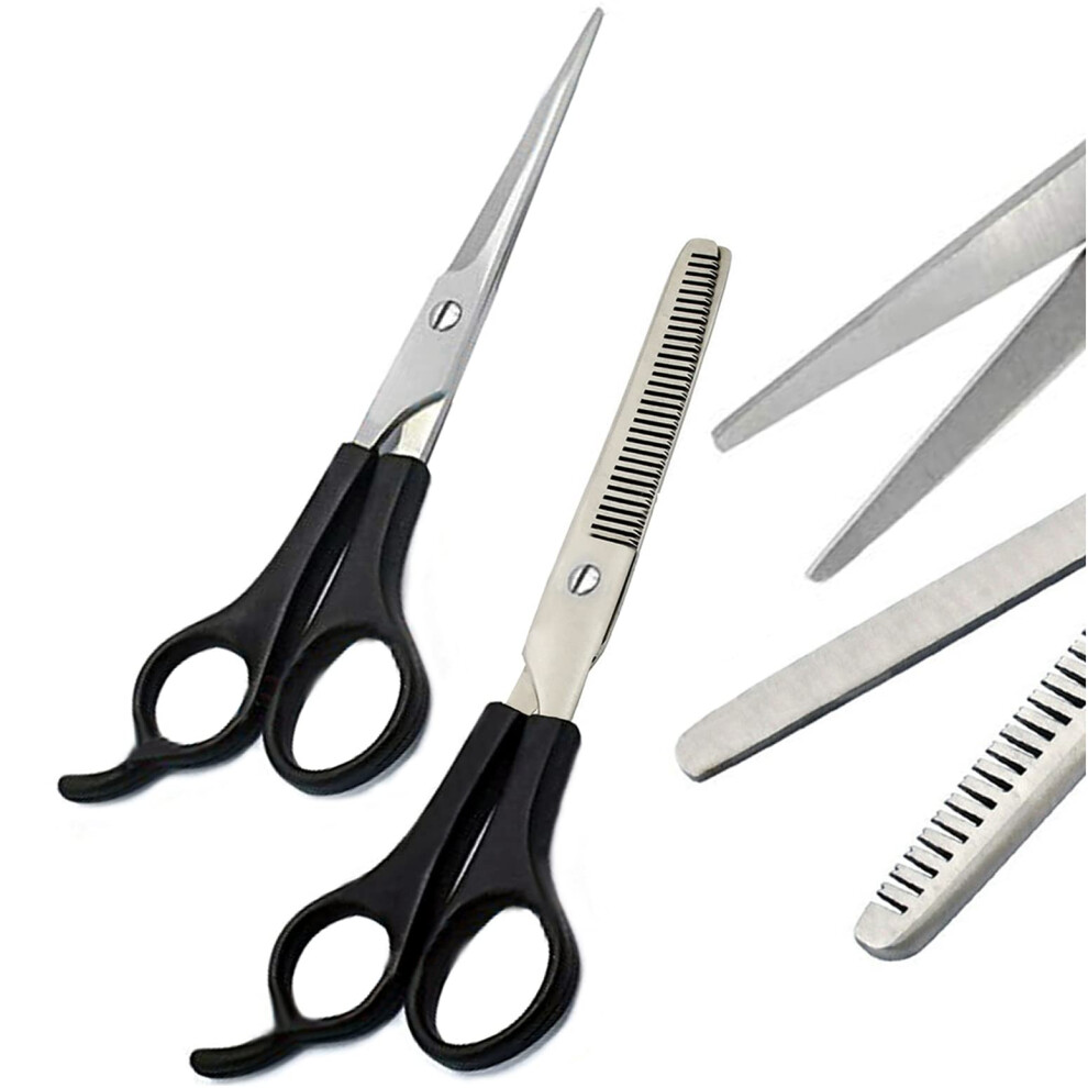 Aaprotools Black Stainless Steel Hair Cutting Scissors Barber Thinning Shears Hairstyle Hairdressing Kit 2 Pcs