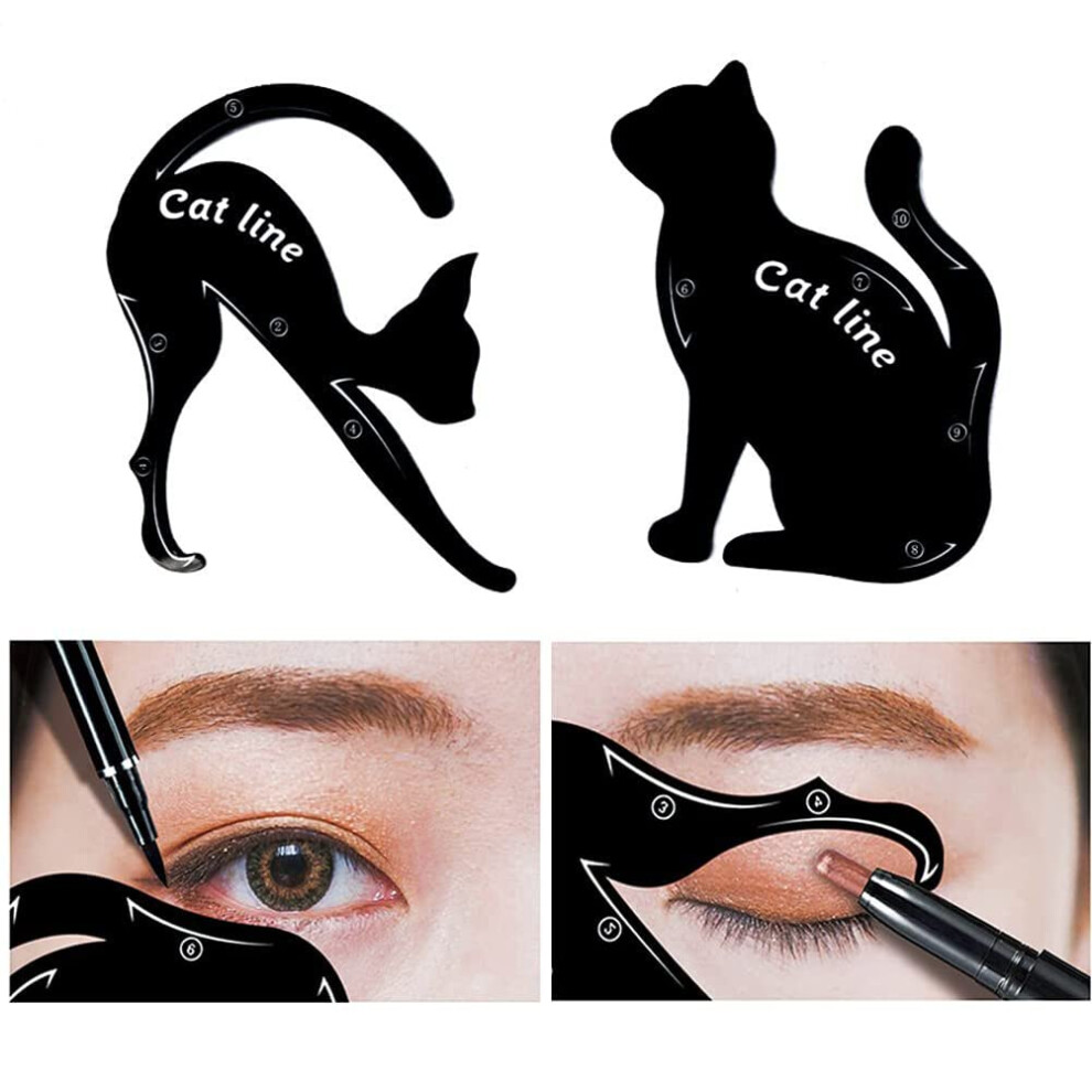 Zktsry 2 Pcs Cat Eyeliner Stencils, Matte Pvc Material Smoky Eyeshadow Applicators Template Plate, Cat Shape Eye Liner & Eye Shadow Guide Template Tool