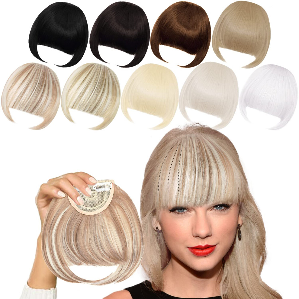 Xracephol Unisex Blonde Bangs Clip In Bangs Blonde Clip In Thick Natural Full Front Neat Bangs Straight Fringe Bang With Temples One Piece Hairpiece (Medium