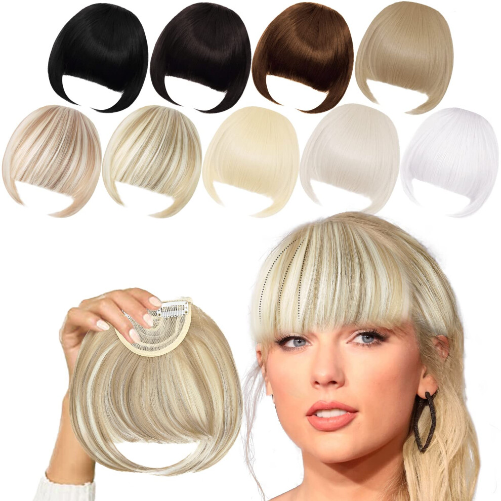 Xracephol Unisex Blonde Bangs Clip In Bangs Blonde Clip In Thick Natural Full Front Neat Bangs Straight Fringe Bang With Temples One Piece Hairpiece (Blonde