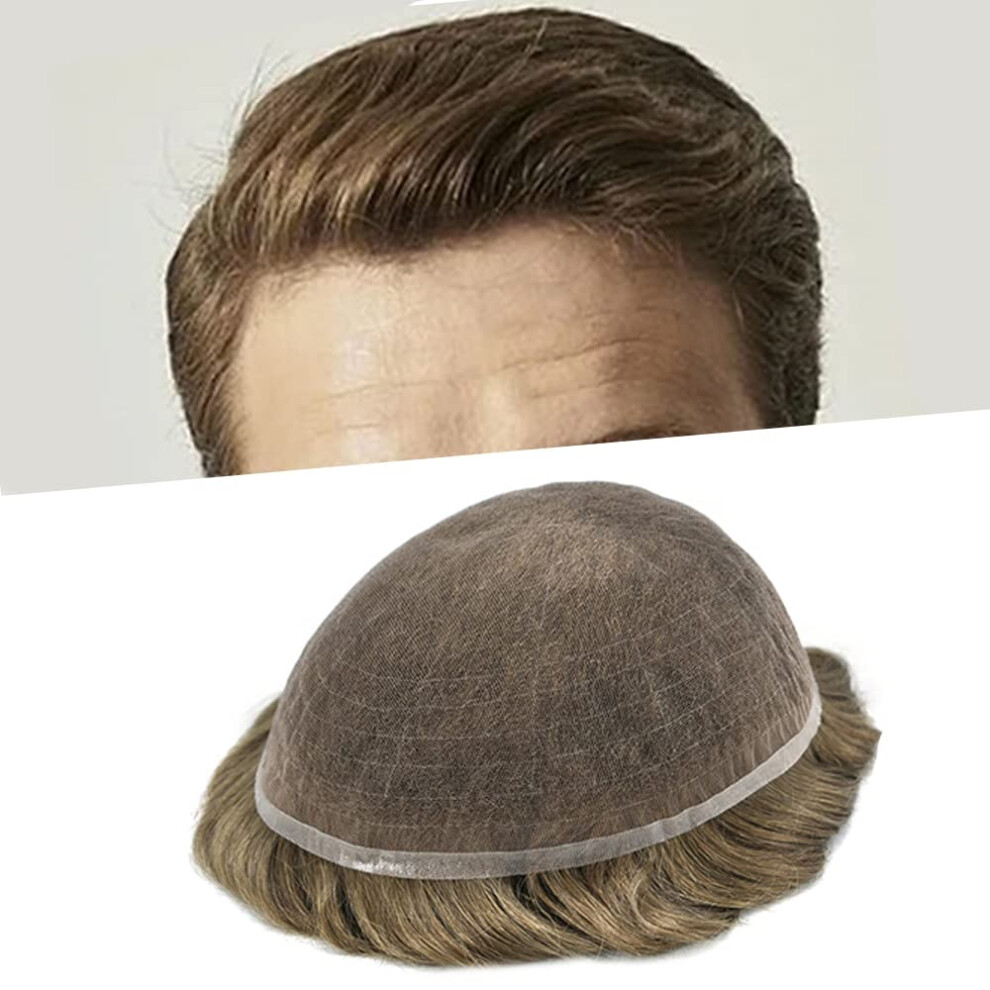 Healthlif Unisex Dark Full Lace Toupee Human Hair Real Hairline Mens Hairpieces Bleached Knots Hair Piece For Men Toupee Protesis Capilar Para Hombre 8X10#17
