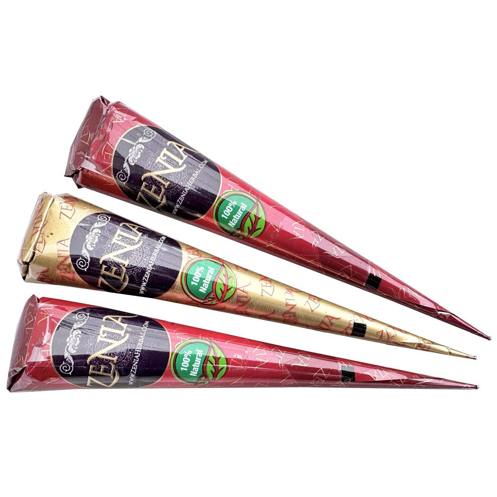 Zenia 3-Pack 100% Natural Ready-to-Use Henna Paste Cones - Reddish Brown Hair Color Dye (Fjfiejfok759)-image-OPC-PFKRV76-NEW