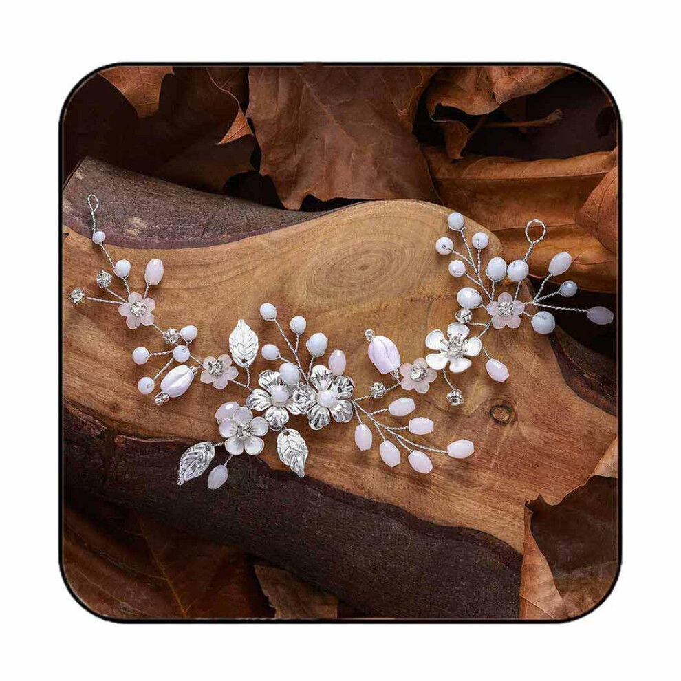 Lahko Denne Unisex Silver Easedaily Flower Bridal Hair Vine Opal Headpiece Leaf Wedding Hair Accessories For Brides