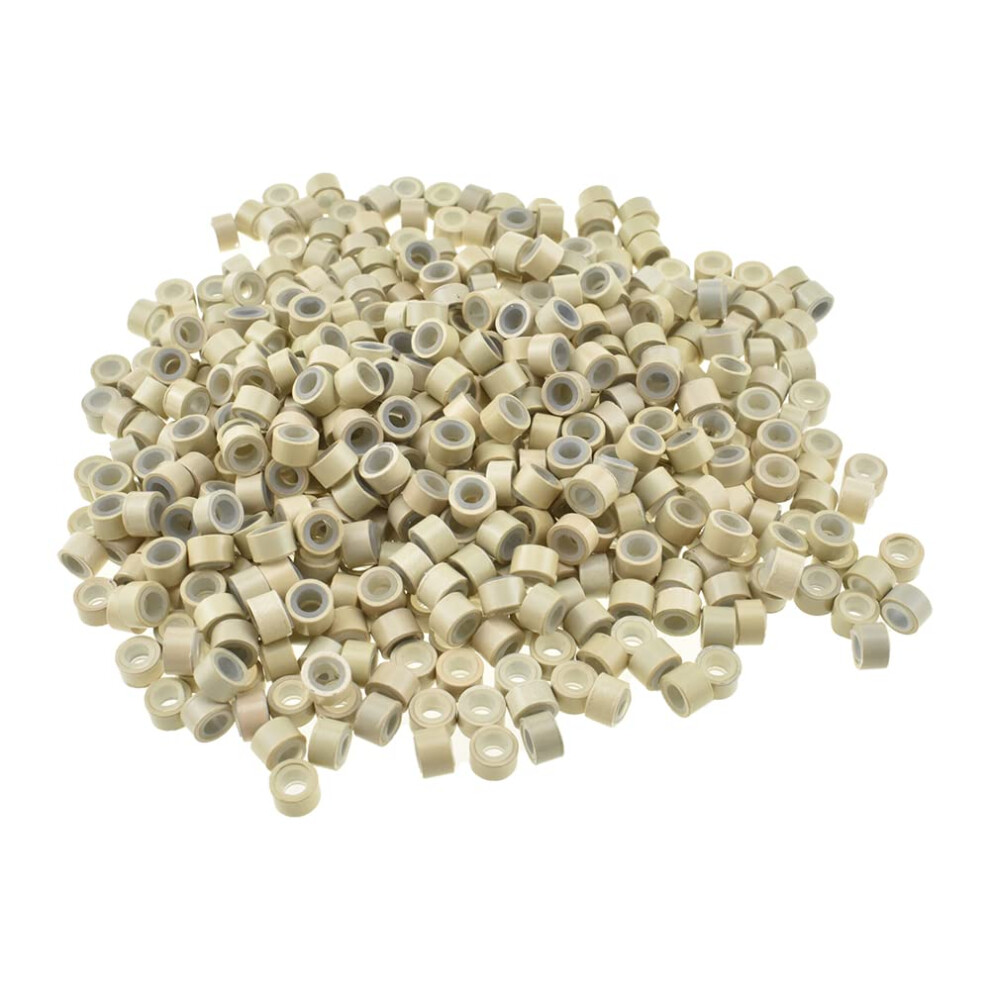 Hahiyo Unisex Not,Specified 500Pcs Blonde 5.0X3.0x3.0 Mm Micro Links Hair Extension Beads Silicone Lined Hair Extensions Rings For Professional Salons Extensions Tool