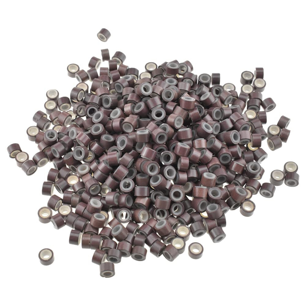 Hahiyo Unisex Brown 500Pcs 5.0X3.0x3.0 Mm Micro Links Hair Extension Beads Silicone Lined Hair Extensions Rings For Professional Salons Extensions Tool