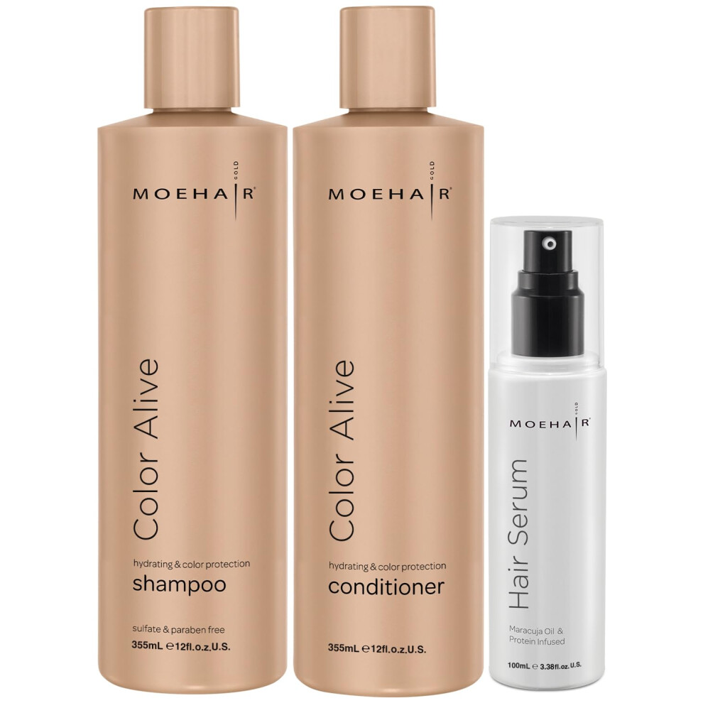 Moehair Trio-Set (Color Alive Shampoo Und Sp Lung 340 Ml Und Haarserum 105 Ml) Bek Mpft Frizz | Verleiht Glanz | Paraben- Und Sulfatfrei-image