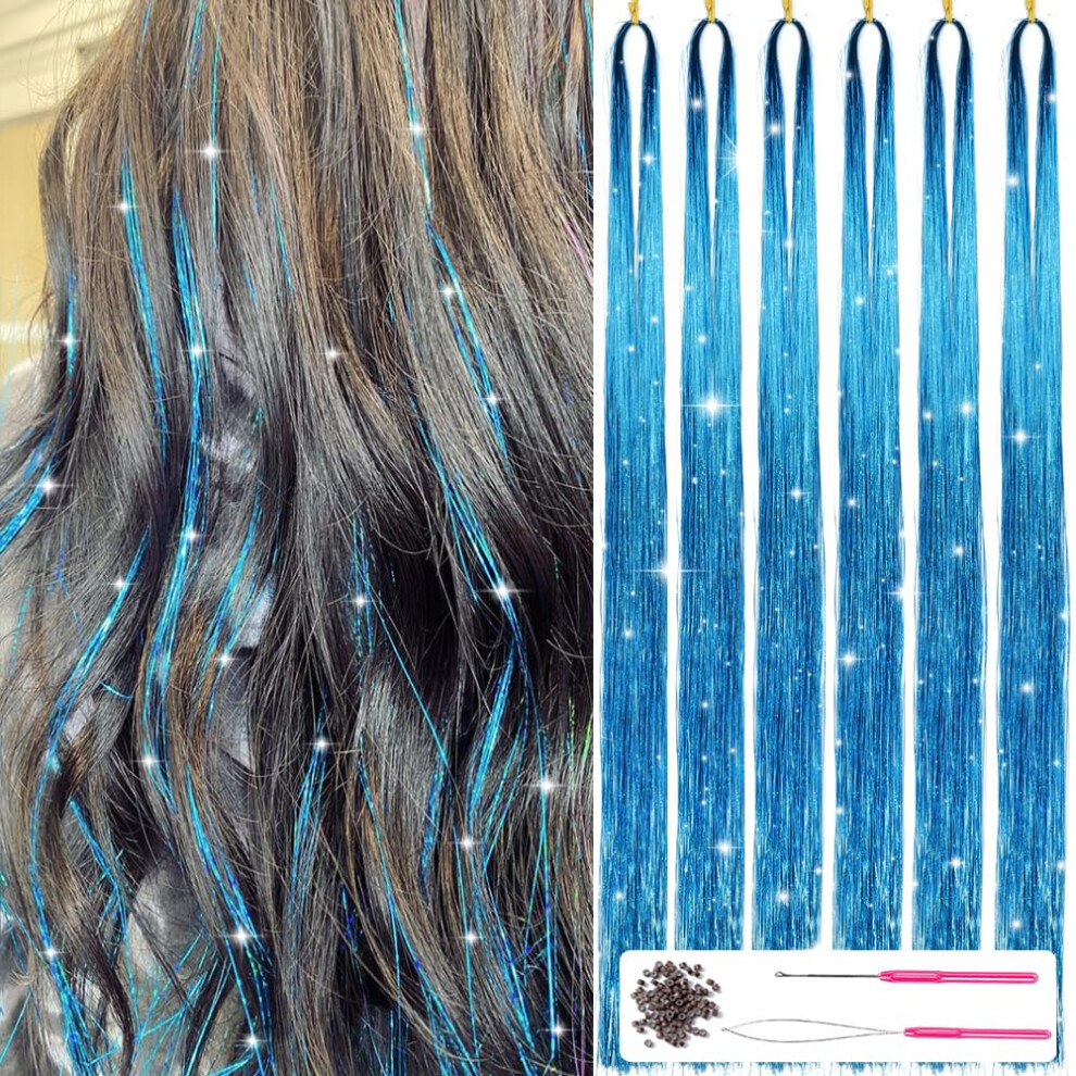Missuhui Unisex Not,Specified Hair Tinsel Kit With Tools 47Inch 1200 Strands Glitter Tinsel Hair Extensions Sparkling Shiny Hair Tinsel Strands Fairy Hair Tinsel Strands K