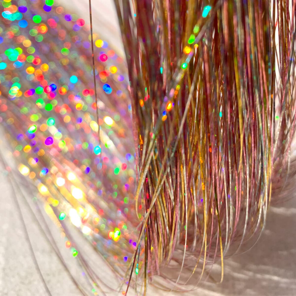 Leileixi 47 Inch 800 Strands Star Gold Hair Tinsel Sparkle Hair Heat-Resistant Silk Extensions Easy To Use Sparkly Hair Tinsel Strands Fairy For Children Gir