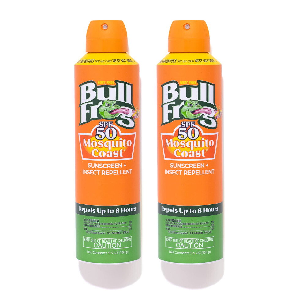 Bullfrog Mosquito Coast Sunscreen SPF50 + Insect Repellant 5.5oz Continuous Spray  2pk