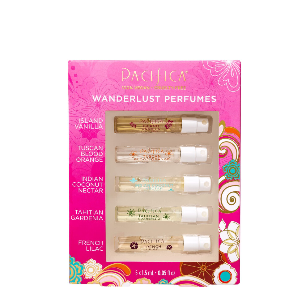 Pacifica Beauty  Wanderlust Spray Perfume Trial Set  Island Vanilla  5 Scents  Fragrance Sampler Gift Set  Natural & Essential Oils  Clean  Vegan & Cr