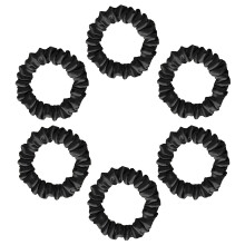 Silvr Bear Luxury Satin Skinny Scrunchies 6 Count - Black Skinny Hair Ties for Women Girls and Men Softer than Silk Scrunchies Hair Accessor