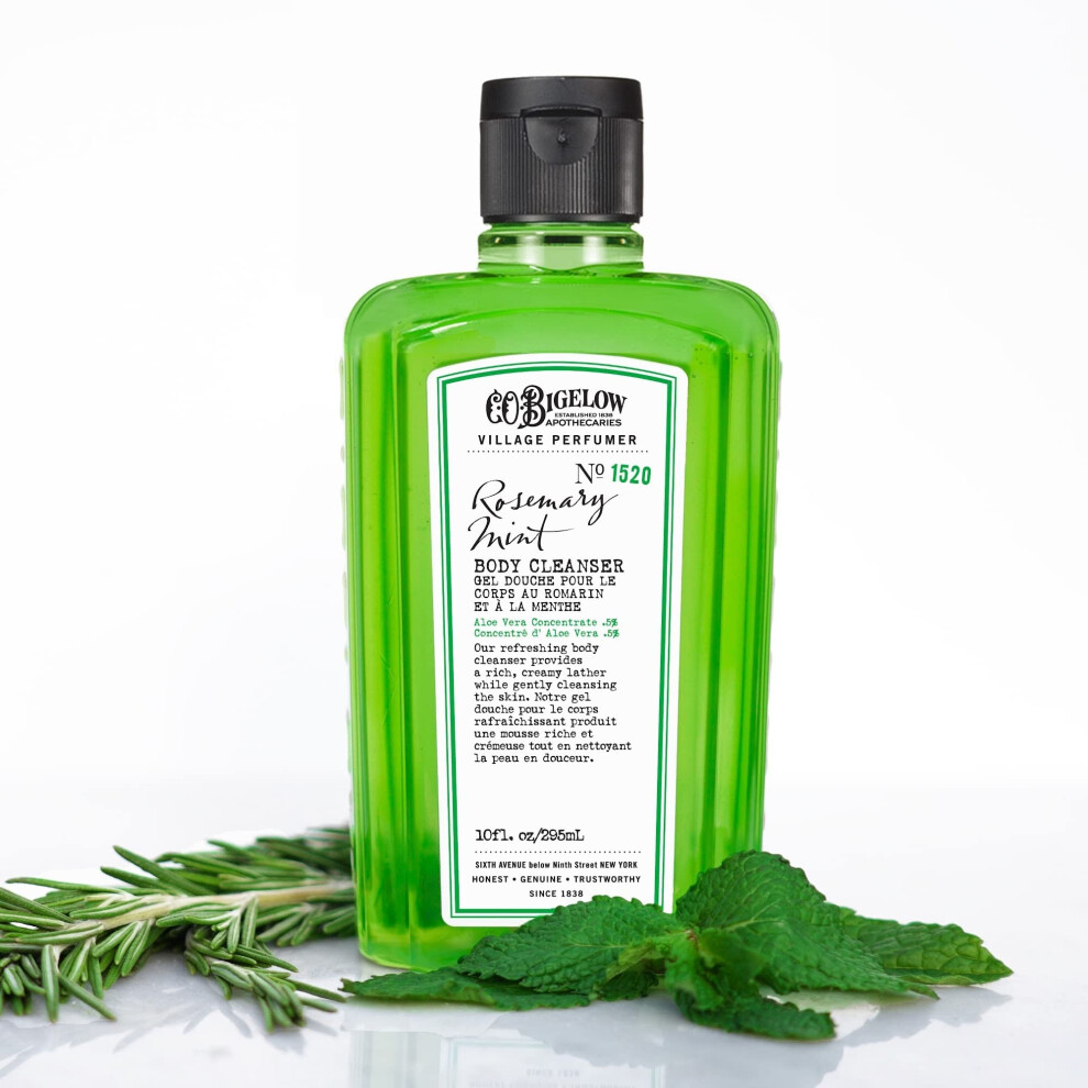 C. O. Bigelow C.o. Bigelow Rosemary Mint Body Cleanser Village Perfumer Moisturizing Body Wash For Men And Women With Aloe Vera Sodium Pca And Glycerin 10 Fl Oz