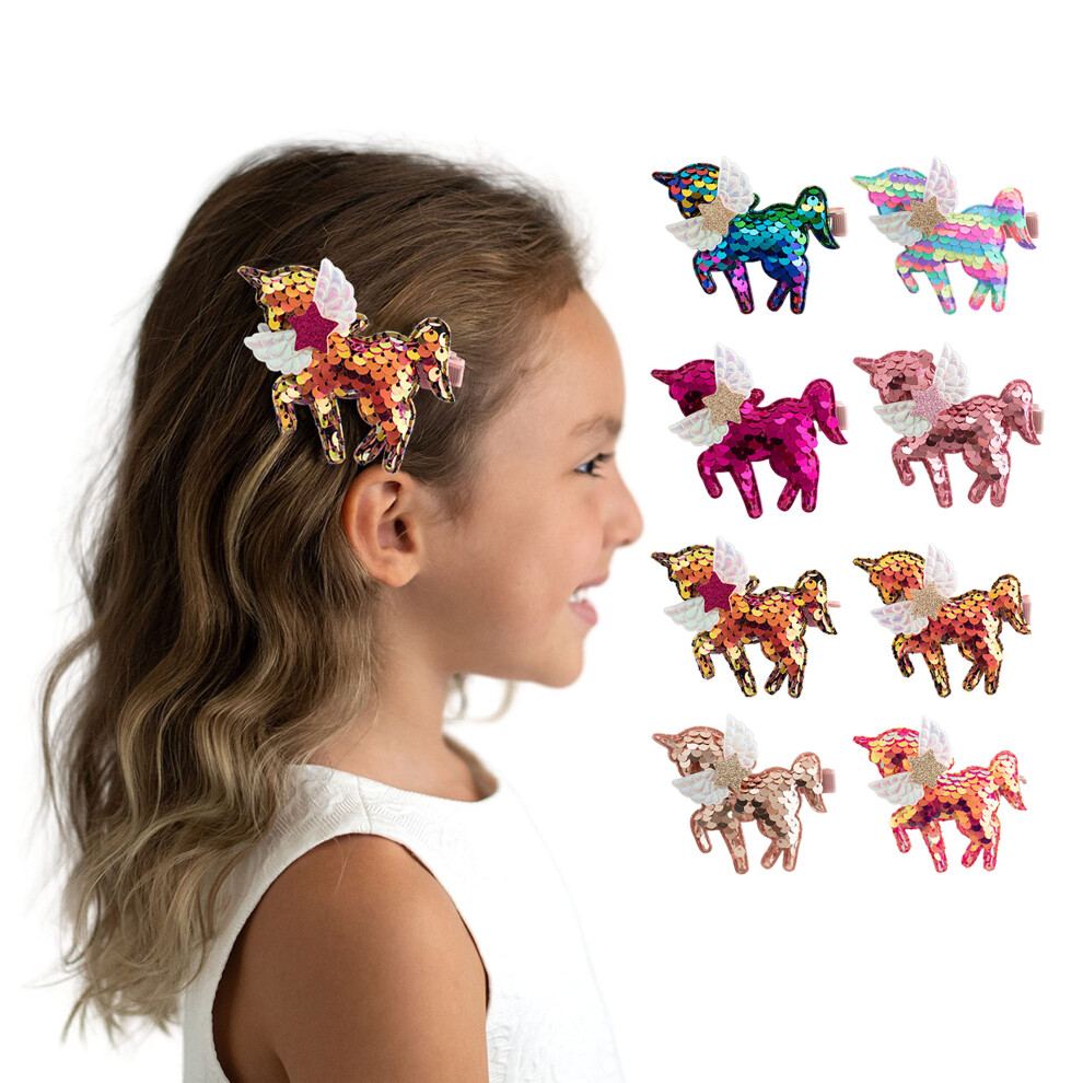 Lot De 8 Barrettes à Cheveux Licorne à Paillettes Pour Filles - Accessoire De Coiffure éLéGant Pour Anniversaires, Quotidien, Vacances Et FêTes (-image