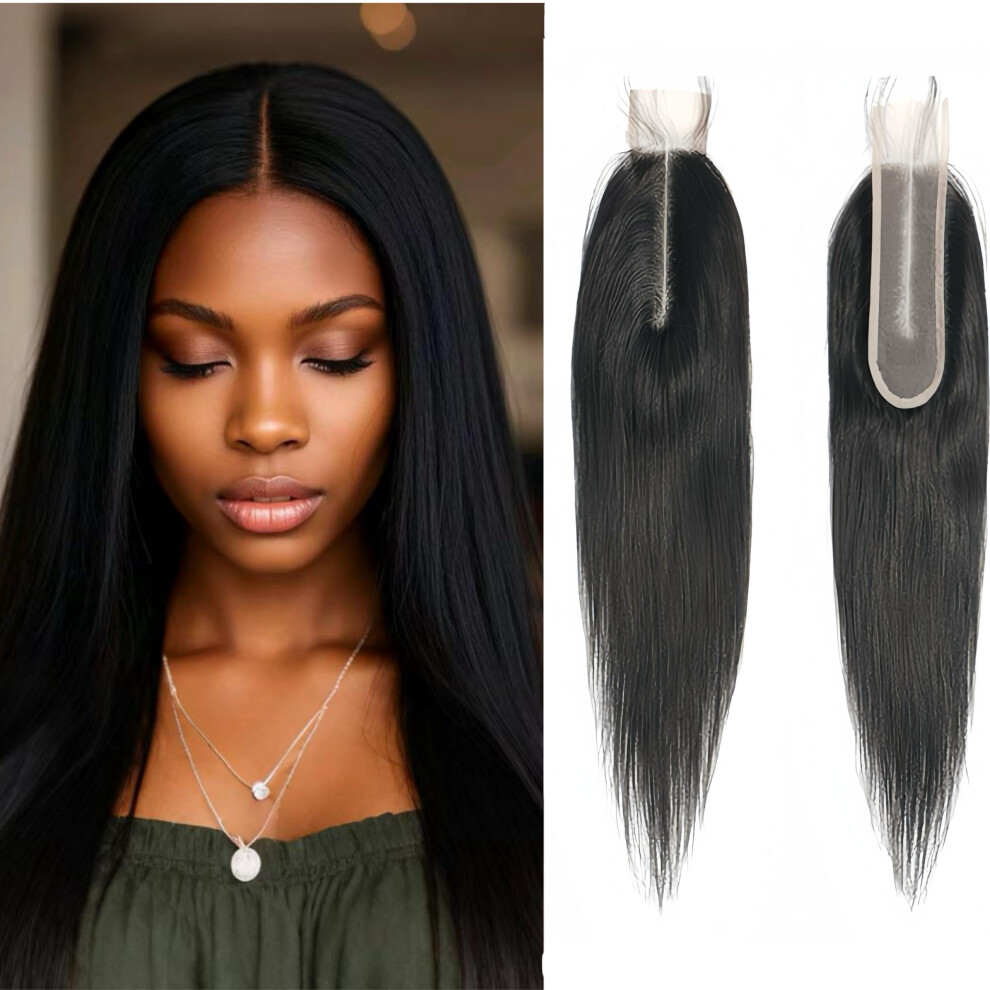 Risbaer Unisex Brazilian 2X6 Lace Closure Straight 100% Human Hair Deep Middle Part Straight Transparent Lace Closure Remy Hair Kim K Closure With Baby Hair