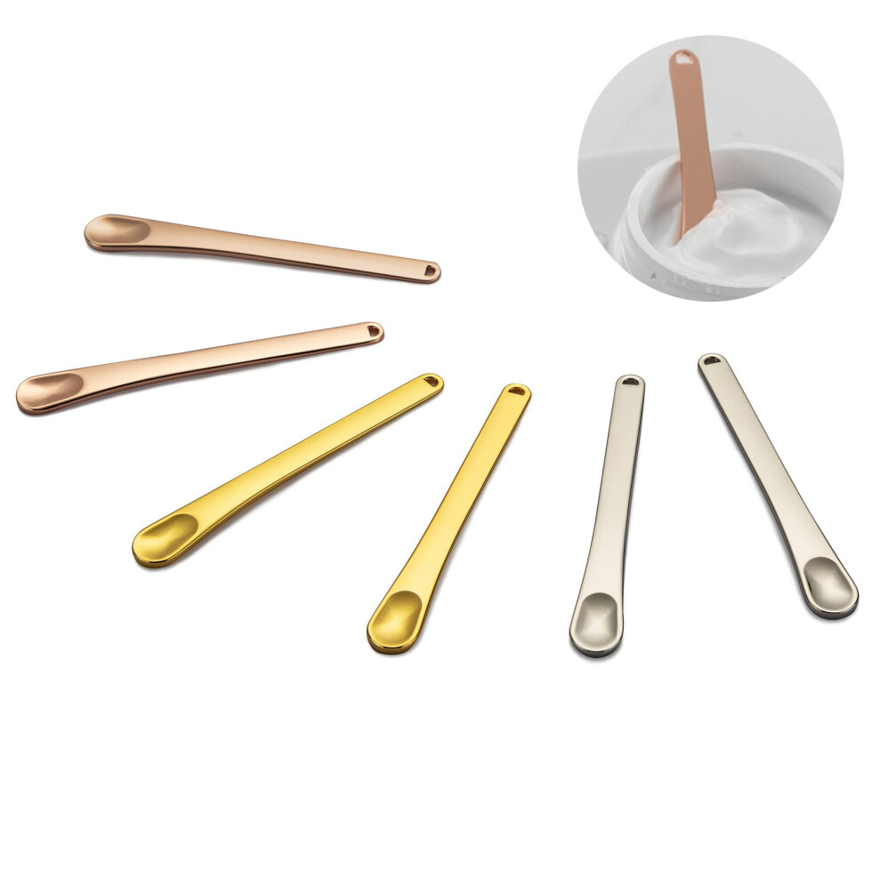 Cream/Gold Tekson Metal Cosmetic Skincare Spatula Mini Mask Facial Reusable Scoop Makeup Beauty Spoons For Lotions Moisturizers (Rose Silve