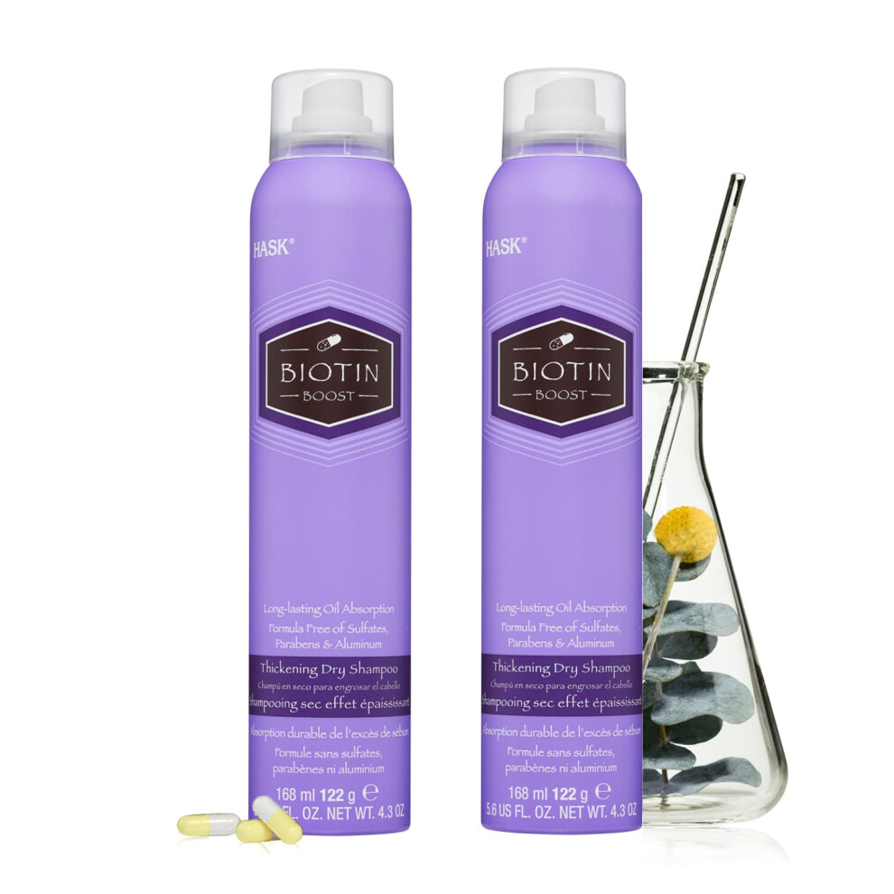 HASK Biotin Thickening Dry Shampoo Kits for all hair types  aluminum free  no sulfates  parabens  phthalates  gluten or artificial colors (4.3oz-Qty2)