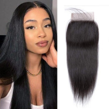 Clture de dentelle droite 4x4 Ferme de piece gratuite 100% bresilien Vierge Human Hair Lace Ferme les cheveux raides tissage avec des cheveux de