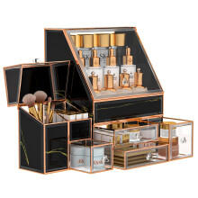 CoralHouse Makeup Organizer For Vanity Cosmetics Organizer Skincare Organizer Large Makeup Organizer With Drawers High Hardness Glass Make Up Organize