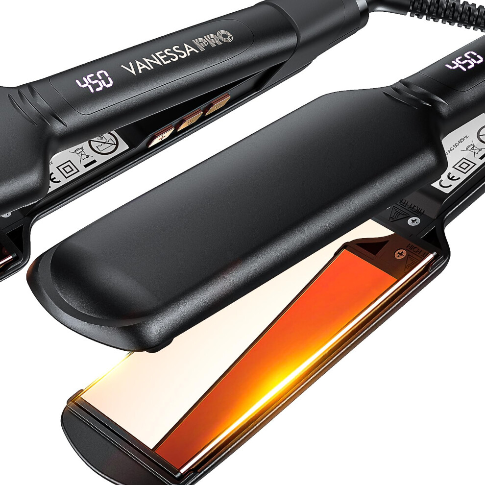 VANESSA PRO 2 Inch Hair Straightener for Thick Hair  100% Pure Titanium Wide Flat Iron for One Pass to Achieve a Sleek Look  Professional Hair Iron(2-