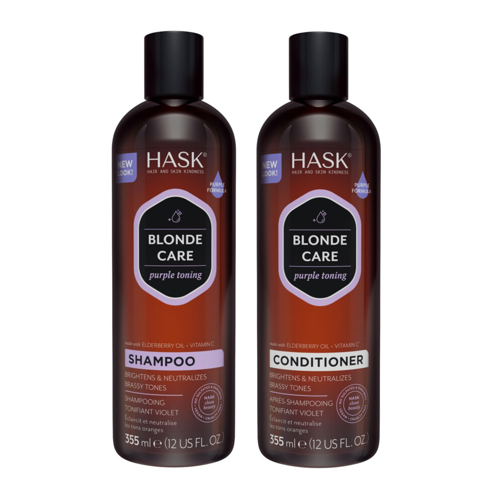 Hask Blonde Care Shampoo + Conditioner Set For Blonde Hair Vegan Color Safe Gluten-Free Sulfate-Free Paraben-Free Cruelty-Free - 1 Shampoo And 1